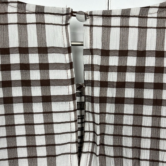 Womens Brown & White Plaid Dress Pullover Smocking Lined Tier Ruffles No Tags - Picture 9 of 14